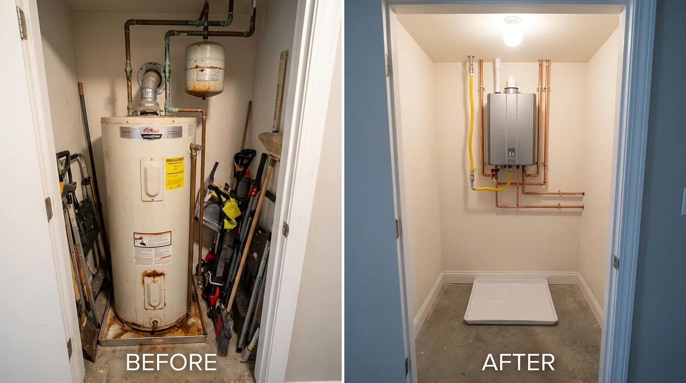 Tank water heater versus wall-mounted tankless unit comparison for Boscobel, WI homeowners